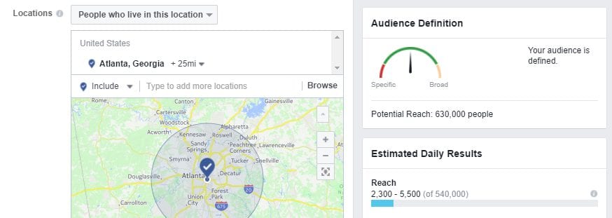 potential reach of facebook ad example