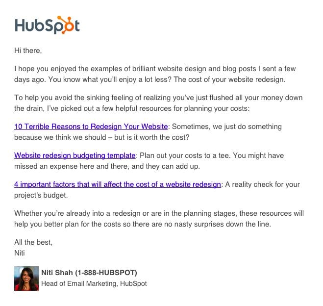 hubspot lead nurturing email e