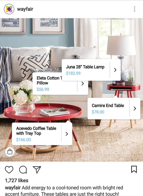 wayfair instagram shoppable post